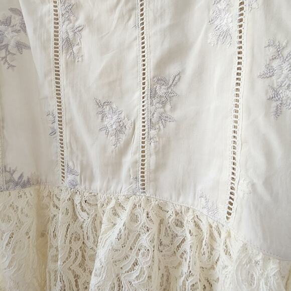 Sundance Boho Top Long Sleeve Size S Floral Embroidered Lace Ivory Tunic Peasant - Picture 4 of 9